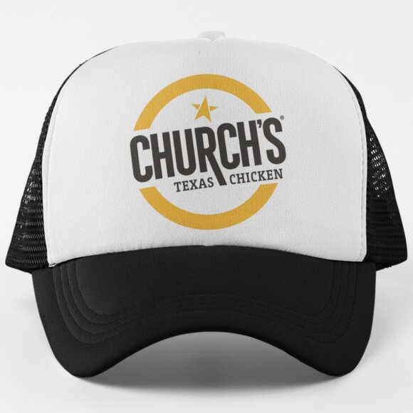 NEW Church's Texas Chicken Foam Trucker Mesh Snapback Hat 2TONE BLACK WHITE - Picture 1 of 2